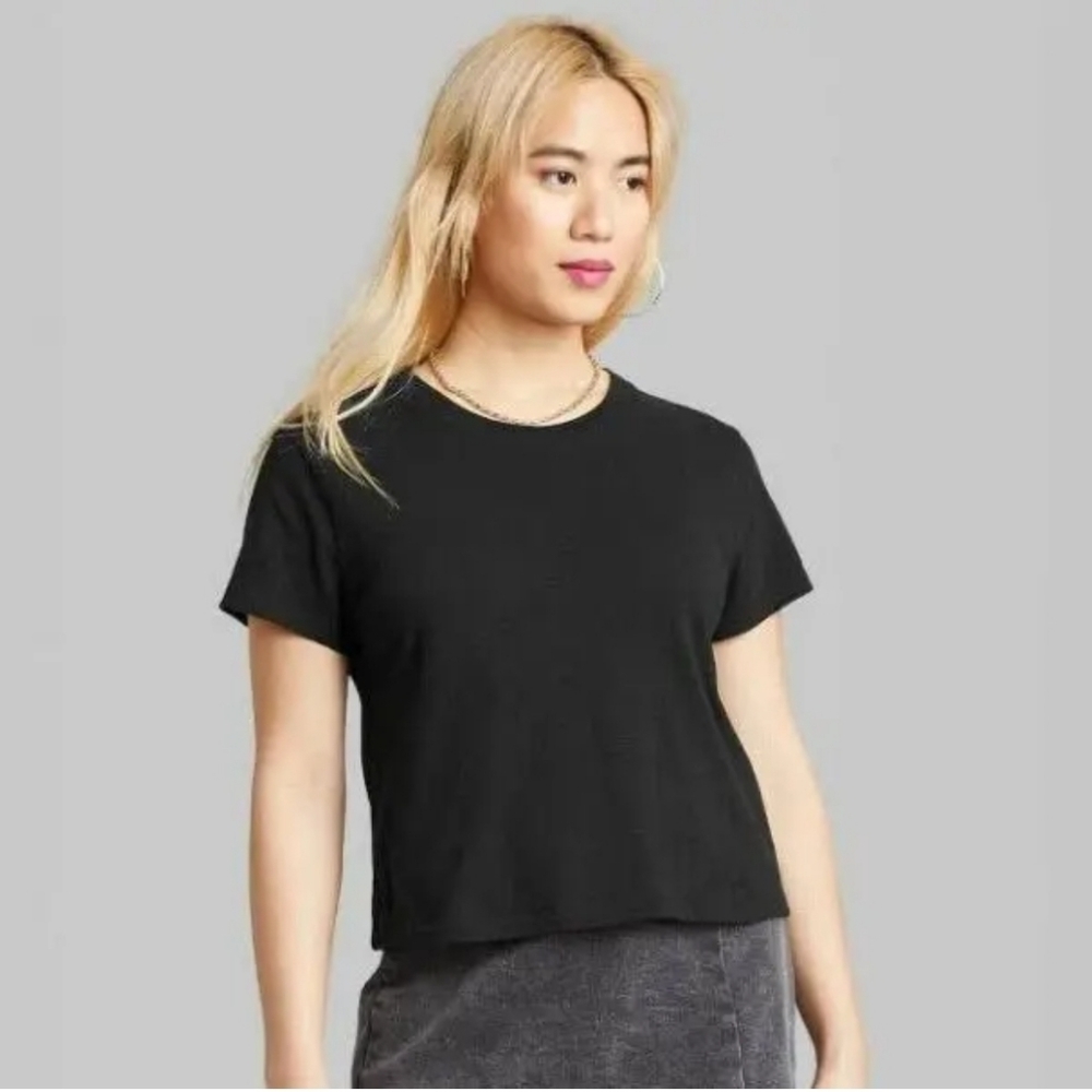Wild Fable Women's Black Short Sleeve Boxy T-Shirt Black - XS